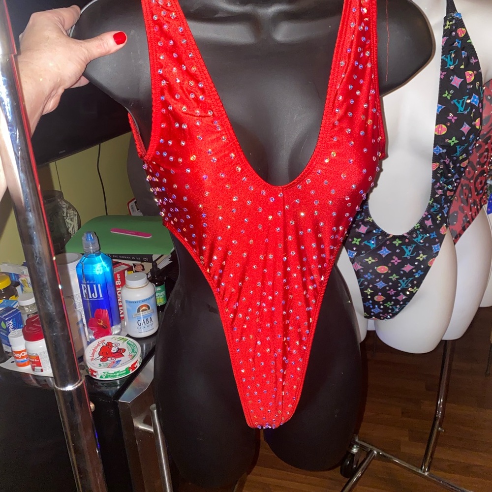 Red Rhinestone Bodysuit